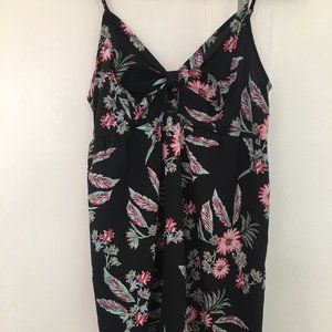 Black Floral Tank Dress with Tie Front